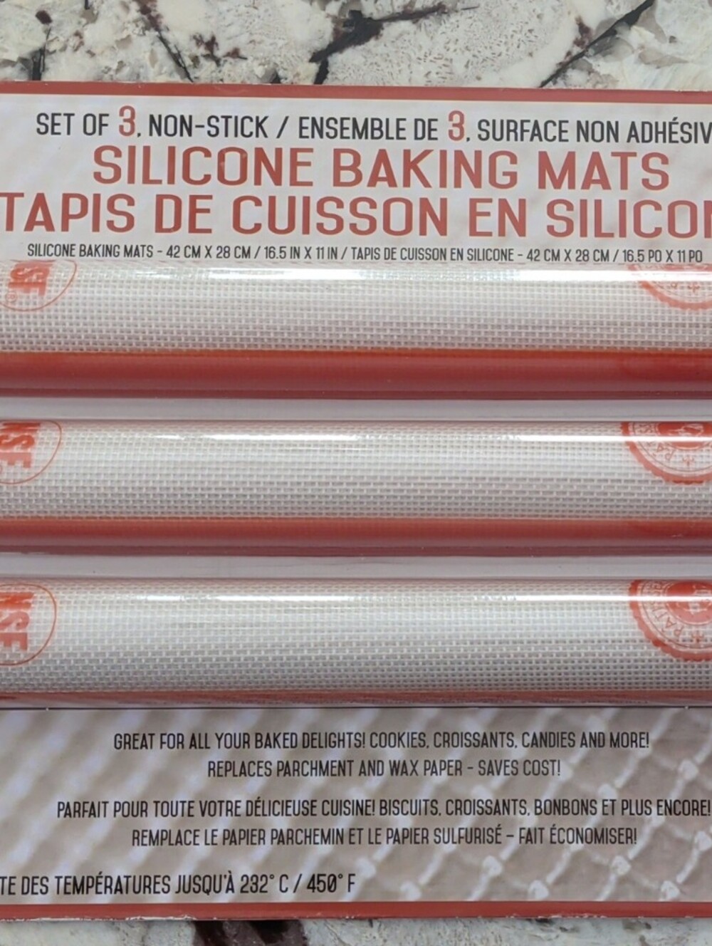 Silicone Baking Mats Set of 3 - Orange Trim
